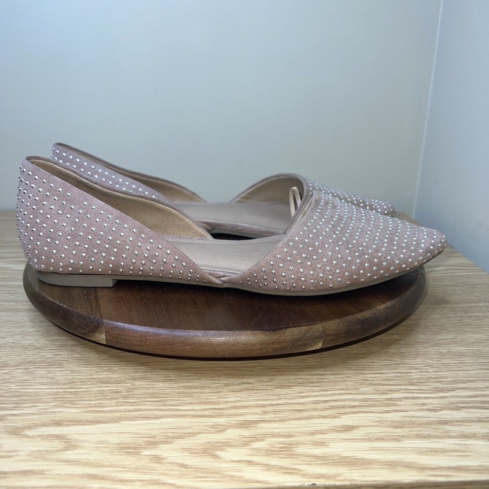 Torrid Shoes Womens 9.5 WW Tan Nude Silver Studded Dorsay Flats